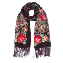 Women Luxury Floral Printed Russian Scarf Ukrainian Fringed Scarves Babushka Handkerchief Head Wraps Travel Shawl