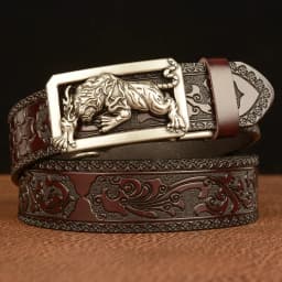 New Men Genuine Leather Belt Luxury Gold Tiger Metal Automatic Buckle Cowhide Belts for Men Jeans Waistband Male Strap