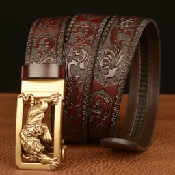 New Men Genuine Leather Belt Luxury Gold Tiger Metal Automatic Buckle Cowhide Belts for Men Jeans Waistband Male Strap