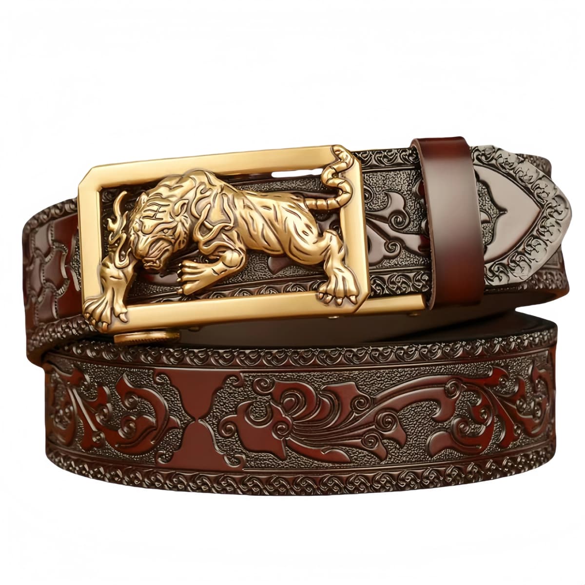 New Men Genuine Leather Belt Luxury Gold Tiger Metal Automatic Buckle Cowhide Belts for Men Jeans Waistband Male Strap