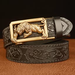 New Men Genuine Leather Belt Luxury Gold Tiger Metal Automatic Buckle Cowhide Belts for Men Jeans Waistband Male Strap