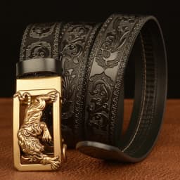 New Men Genuine Leather Belt Luxury Gold Tiger Metal Automatic Buckle Cowhide Belts for Men Jeans Waistband Male Strap
