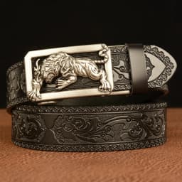 New Men Genuine Leather Belt Luxury Gold Tiger Metal Automatic Buckle Cowhide Belts for Men Jeans Waistband Male Strap