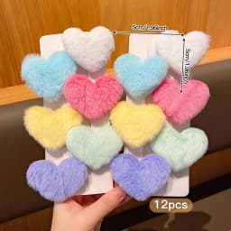 12 color random heart-shaped plush hair clips, sweet and cute, suitable for daily use as hair accessories