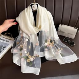 Women Silk Wool Scarf Floral Embroidery Hijab Female Foulard Spring Summer Thin Pashmina Shawls Wraps Bufanda Headscarf Stoles