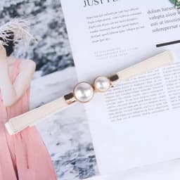 Elegant Vintage Pearl Waist Chain Belts Women's Korean Style Sweater Jacket Hooks Elastic Slim Fit Leather Belt