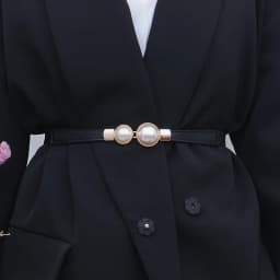 Elegant Vintage Pearl Waist Chain Belts Women's Korean Style Sweater Jacket Hooks Elastic Slim Fit Leather Belt