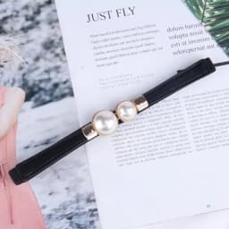 Elegant Vintage Pearl Waist Chain Belts Women's Korean Style Sweater Jacket Hooks Elastic Slim Fit Leather Belt