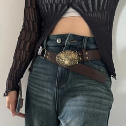 Western Cowgirl Cowboy Designer Belts For Women Retro Y2K Spliced Girdles Waistband Female Personality Round Trend Jeans Belt