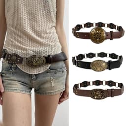 Western Cowgirl Cowboy Designer Belts For Women Retro Y2K Spliced Girdles Waistband Female Personality Round Trend Jeans Belt