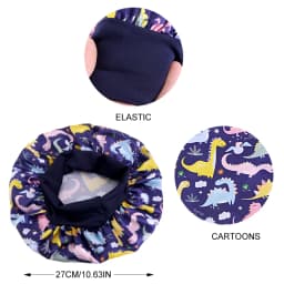 New Kids Satin Bonnet Dinosaur Wide Elastic Band Sleeping Cap Soft Silky Night Hair Hats for Teens Toddler Child Baby
