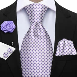 Luxury Mens Purple Yellow Grey Ties Floral Ties Plaid Striped NeckTie Pocket Square Cufflinks Brooch Set Men's Wedding Party Tie