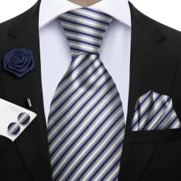 Luxury Mens Purple Yellow Grey Ties Floral Ties Plaid Striped NeckTie Pocket Square Cufflinks Brooch Set Men's Wedding Party Tie