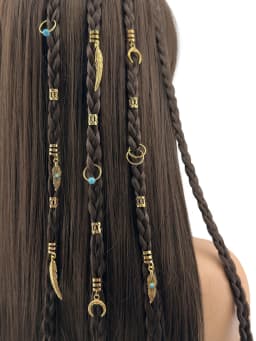 Turquoise Feather Moon Pendant Hair Rings Adjustable Unisex Boho Hair Cuffs Natural Style Dreadlock Accessories Multi-Size
