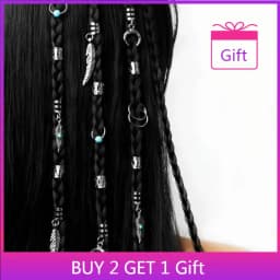 Turquoise Feather Moon Pendant Hair Rings Adjustable Unisex Boho Hair Cuffs Natural Style Dreadlock Accessories Multi-Size