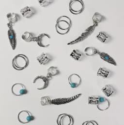 Turquoise Feather Moon Pendant Hair Rings Adjustable Unisex Boho Hair Cuffs Natural Style Dreadlock Accessories Multi-Size
