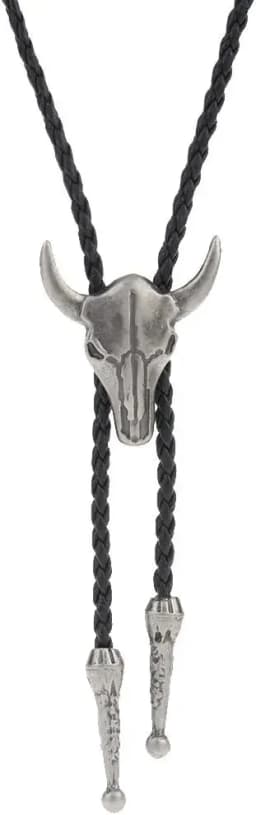 Adjustable Bull Head Five Stars Western Cowboy Bolo Tie Rodeo Dance Necktie Faux Leather Pendant Necklace