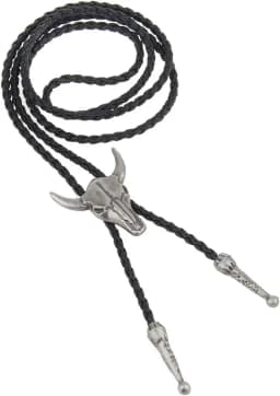 Adjustable Bull Head Five Stars Western Cowboy Bolo Tie Rodeo Dance Necktie Faux Leather Pendant Necklace