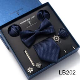High Quality Tie Set Luxury Gift Box Silk Necktie Set 8 cm Festive Present Cravat Pocket Squares Blue Holiday Gift