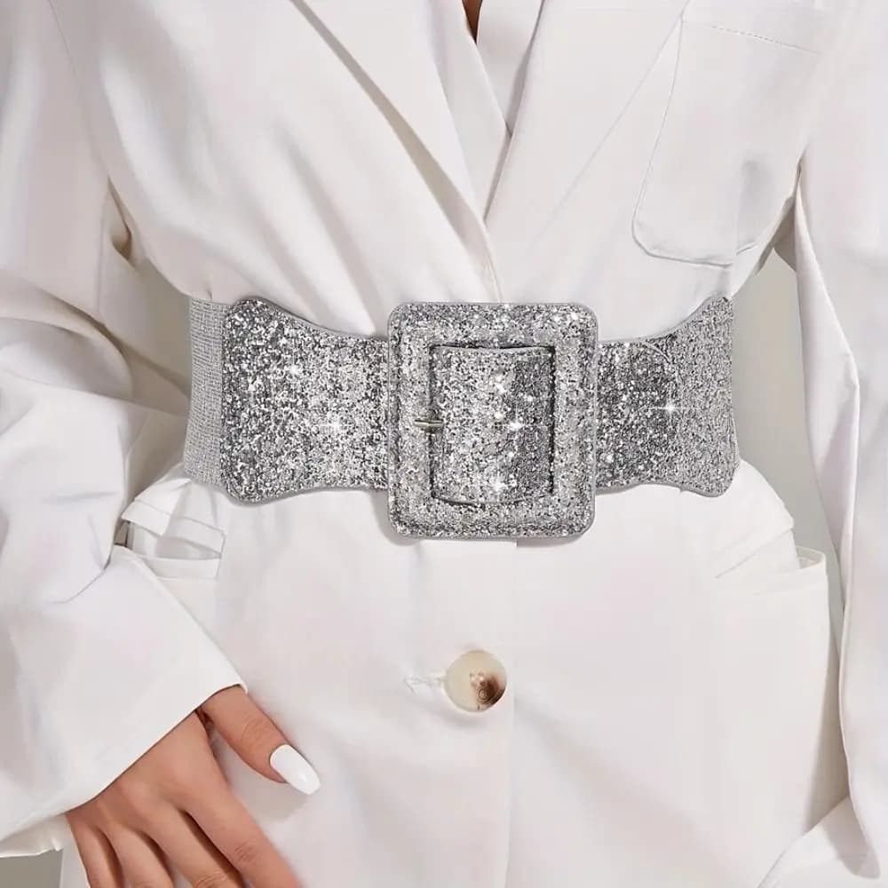 Fashion Wide Stretch Waistband with Square Buckle Casual Waist Belts Punk Style Waist Strap for Women