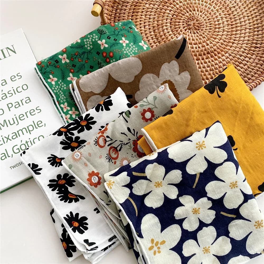 55cm Laies Headband Cotton Linen Square Scarf Women Korean College Girls Fashion Spring Autumn New Style Elegant Neck Scarves