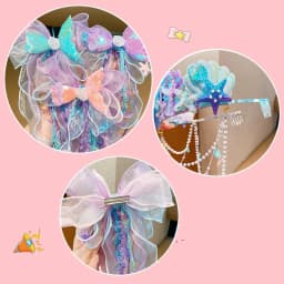 Super Fairy Mermaid Hairband Children's Crown Headwear Girl's Pearl Tassel Forehead Chain Little Girl Butterfly Knot Hair Clip