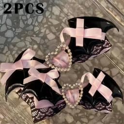 Lolita hair accessory Black Pink lace bow clip sweet girl hairpin 
