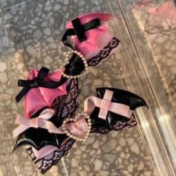 Lolita hair accessory Black Pink lace bow clip sweet girl hairpin 