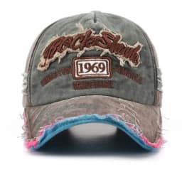 1969 vintage washed vintage letter embroidered perforated duckbill cap for men and women sun shading baseball cap