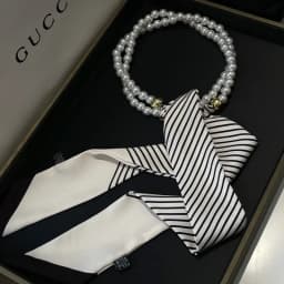 French retro pearl necklace with silk scarf, neck chain, variable collarbone decoration, small scarf, new female streamer.