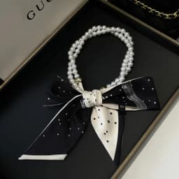 French retro pearl necklace with silk scarf, neck chain, variable collarbone decoration, small scarf, new female streamer.