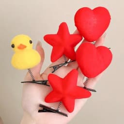 2 new pieces of cute fuzzy chicken hair clips, with a little yellow chick and a red heart peach as hair ornaments.