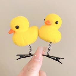 2 new pieces of cute fuzzy chicken hair clips, with a little yellow chick and a red heart peach as hair ornaments.