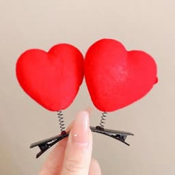 2 new pieces of cute fuzzy chicken hair clips, with a little yellow chick and a red heart peach as hair ornaments.