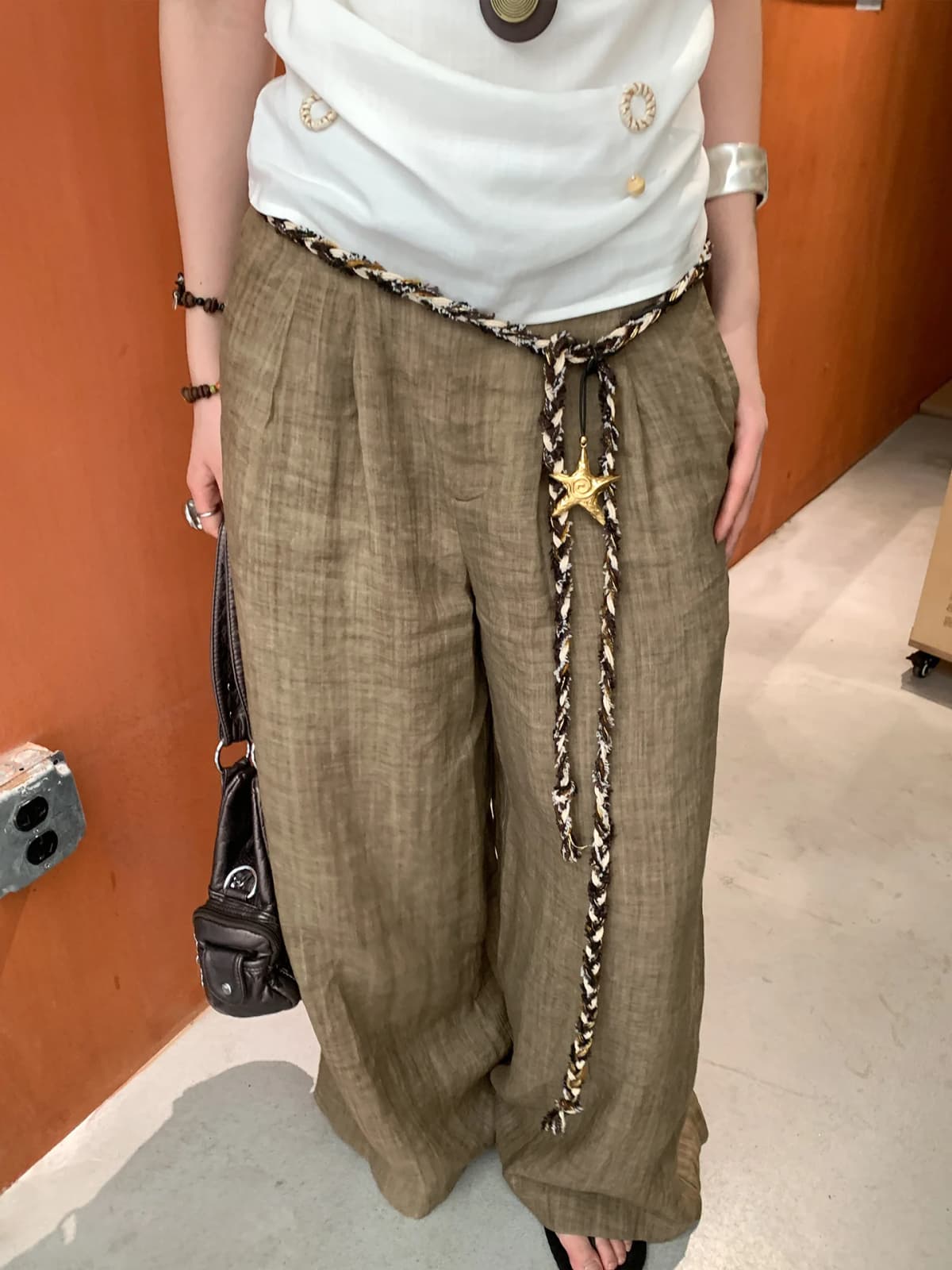 Retro Color-Blocked Woven Starfish Pendant Thin Waist Rope For Women Ethnic Style With Skirts Jeans Accessory Versatile Belt