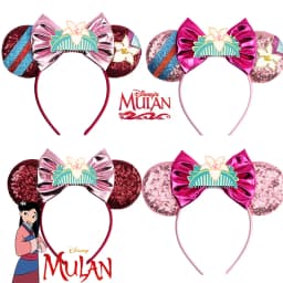 Cartoon Mulan Hairband Girl Cartoon Anime Sequin Ears Headband Kids Magnolia Flower Sequins Bow Hair Accessories Women Carnival