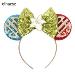 Cartoon Mulan Hairband Girl Cartoon Anime Sequin Ears Headband Kids Magnolia Flower Sequins Bow Hair Accessories Women Carnival