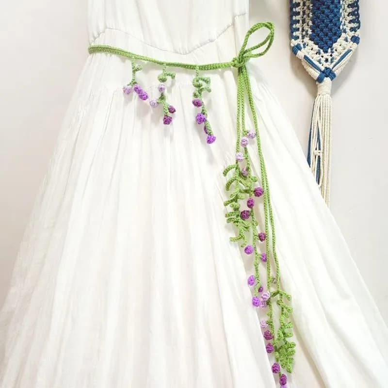 Handmade Original Design Ins Style with Fairy Skirt Mori Nymph Literary Hook Woven Wisteria Dream Romantic Belt Knitted Headband