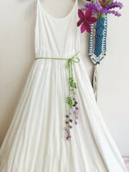 Handmade Original Design Ins Style with Fairy Skirt Mori Nymph Literary Hook Woven Wisteria Dream Romantic Belt Knitted Headband