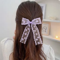 2Pcs Lace Bow Hair Clips Purple Embroidered Floral Hairpins For Women Girls Wedding Bridal Party Headdress Accessories Headwear