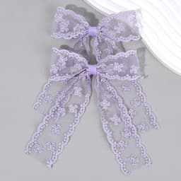 2Pcs Lace Bow Hair Clips Purple Embroidered Floral Hairpins For Women Girls Wedding Bridal Party Headdress Accessories Headwear
