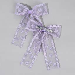 2Pcs Lace Bow Hair Clips Purple Embroidered Floral Hairpins For Women Girls Wedding Bridal Party Headdress Accessories Headwear
