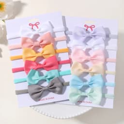 6Pcs/set Solid Color Grograin Ribbon Bowknot Headband For Girls New Headwear Elastic Hair Bands Infant Kids Hair Accessories