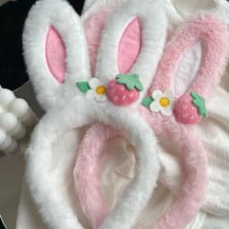 Women's cute strawberry flower headband, plush rabbit ear three-dimensional headband, home specific hair accessory headband