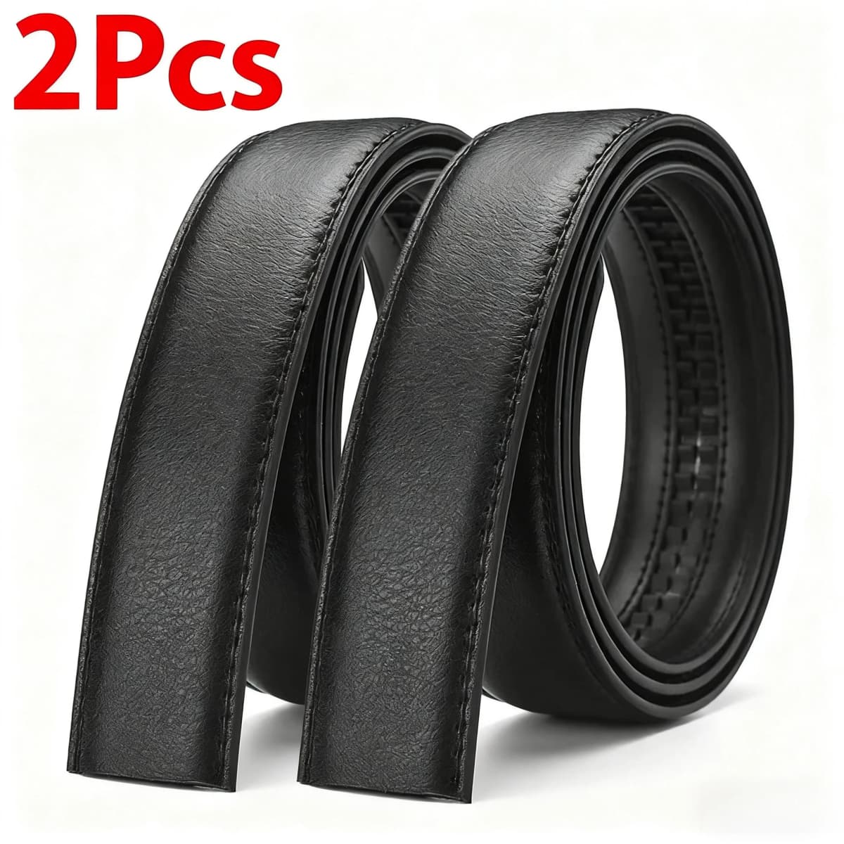 2Pcs 3.5cm 1.37inch Soft PU Leather Belt Body, No Buckle Replacement Strap for Men, Black Width Waistband for Automatic Buckle