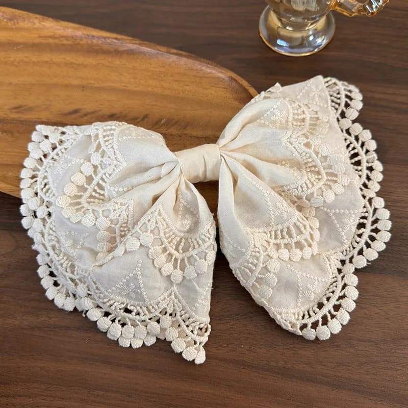Elegant White Lace Embroidery Bow Hair Clip New High-end Hair Accessory for Women, Half Up Hair Clip for Women Back Head