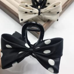 1pc Korean fashion high-end retro black and white contrasting polka dot clip new exquisite bow shark clip hair clip