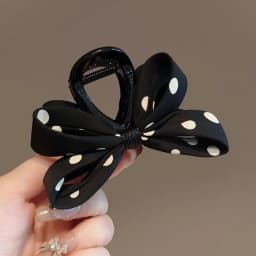1pc Korean fashion high-end retro black and white contrasting polka dot clip new exquisite bow shark clip hair clip