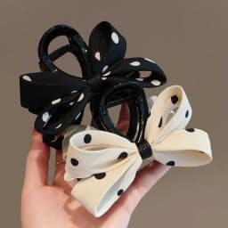 1pc Korean fashion high-end retro black and white contrasting polka dot clip new exquisite bow shark clip hair clip