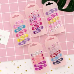 Girls Hair Clips 10 Set Mini Press Clips Colorful Baked Lacquer Baby Safe Snaps Cute Cartoon Prints Pink Hair Barrettes